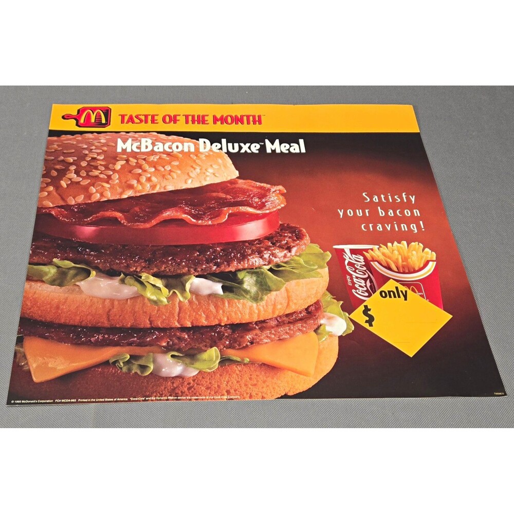VTG 1995 McDonald's "Taste of the Month" McBacon Deluxe Meal Paper Sign Poster